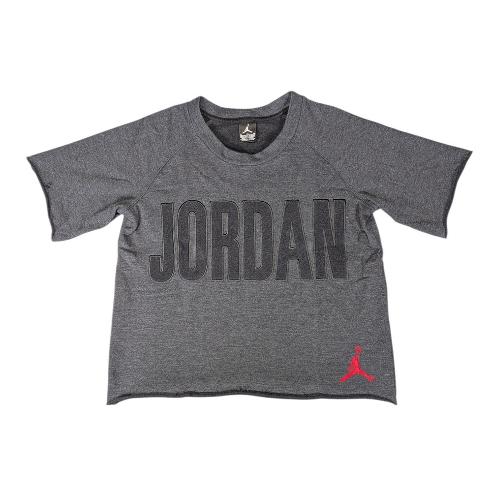 Jordan Kids XL Gray Spellout Short Sleeve Cropped Sweatshirt Jumpman Logo